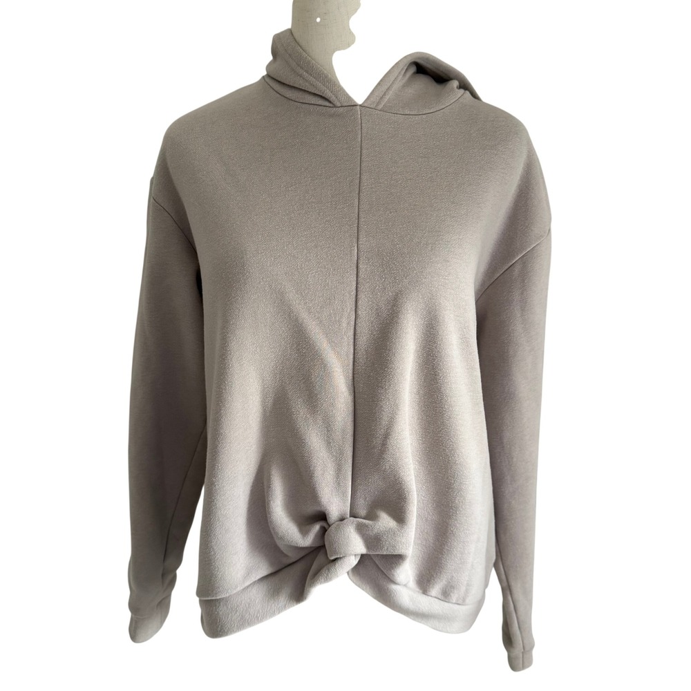 Zella Viviette Twist Front Hoodie XS Taupe Beige Fleece Athleisure Oversized